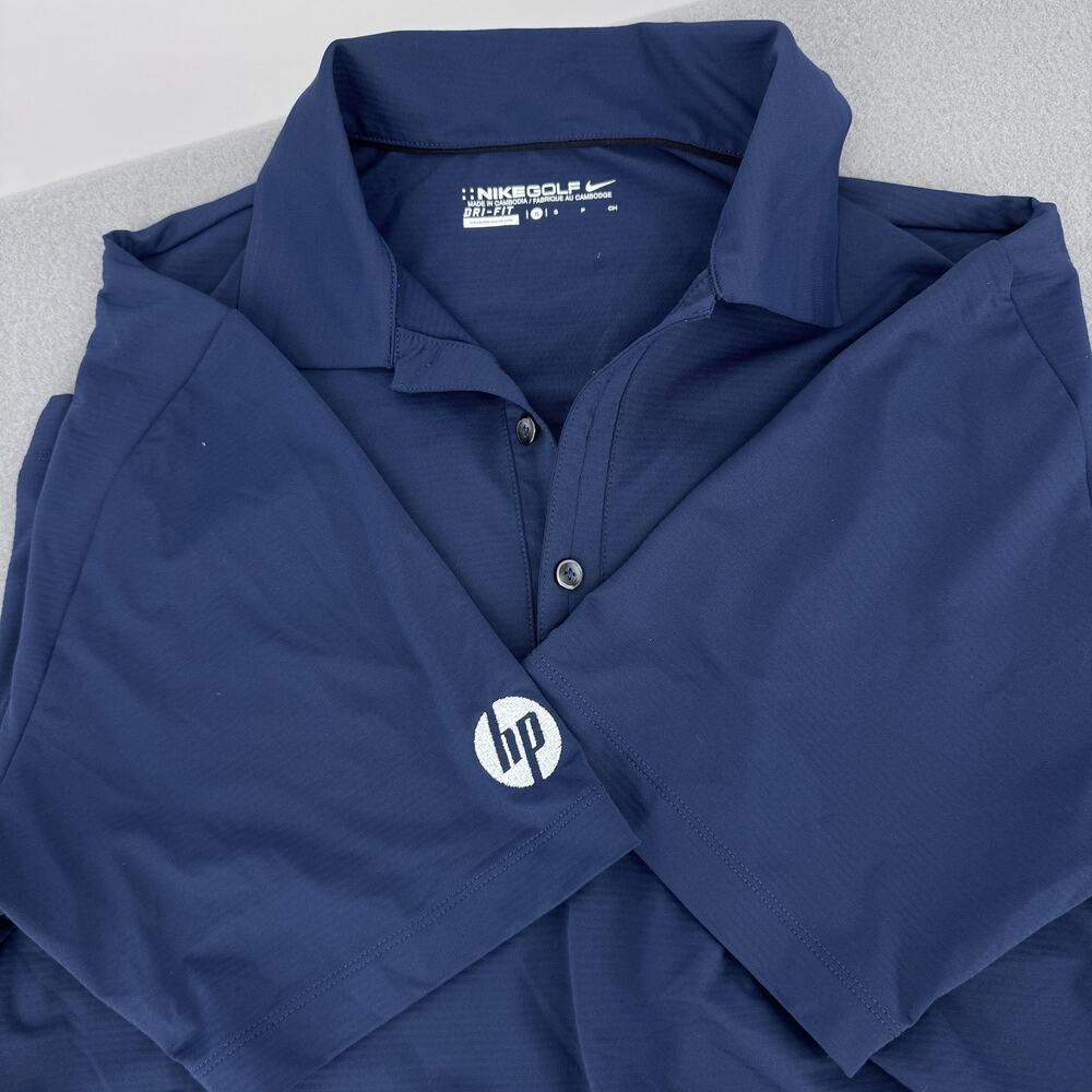 Nike Golf Polo‎ Shirt Mens Small Blue Dri-FIT HP Logo Performance Top Stretch
